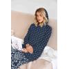 imageEkouaer Nightgowns for Women Cotton Nightgown Long Sleeve Hooded Night Gown Contrast Color Full Length Loungewear with PocketNavy Dot