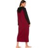 imageEkouaer Nightgowns for Women Cotton Nightgown Long Sleeve Hooded Night Gown Contrast Color Full Length Loungewear with PocketWine Red