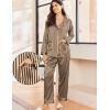 imageEkouaer Silk Pajamas for Women Classic Button Down Satin Pajama Sets Long Sleeve Lounge SetBlack Brown Stripe