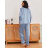 imageEkouaer Silk Pajamas for Women Classic Button Down Satin Pajama Sets Long Sleeve Lounge SetBlue White Stripe