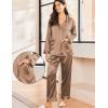 imageEkouaer Silk Pajamas for Women Classic Button Down Satin Pajama Sets Long Sleeve Lounge SetBrown