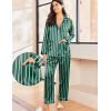 imageEkouaer Silk Pajamas for Women Classic Button Down Satin Pajama Sets Long Sleeve Lounge SetDark Green Striped