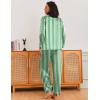 imageEkouaer Silk Pajamas for Women Classic Button Down Satin Pajama Sets Long Sleeve Lounge SetGreen White Stripe