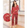 imageEkouaer Silk Pajamas for Women Classic Button Down Satin Pajama Sets Long Sleeve Lounge SetRed Snowman