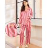 imageEkouaer Silk Pajamas for Women Classic Button Down Satin Pajama Sets Long Sleeve Lounge SetRed White Stripe