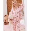 imageEkouaer Silk Pajamas for Women Classic Button Down Satin Pajama Sets Long Sleeve Lounge SetTeddy Cherry Striped