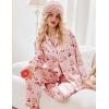 imageEkouaer Silk Pajamas for Women Classic Button Down Satin Pajama Sets Long Sleeve Lounge SetTeddy Cherry Striped