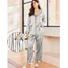 imageEkouaer Silk Pajamas for Women Classic Button Down Satin Pajama Sets Long Sleeve Lounge SetWhite Black Stripe