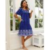 imageEkouaer Womens House Dress with Pockets Moomoo Dresses Short Sleeve Mumu Nightgown Lounge Dress Button Down SleepwearBlue Boho
