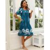 imageEkouaer Womens House Dress with Pockets Moomoo Dresses Short Sleeve Mumu Nightgown Lounge Dress Button Down SleepwearBlue With Flower