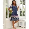 imageEkouaer Womens House Dress with Pockets Moomoo Dresses Short Sleeve Mumu Nightgown Lounge Dress Button Down SleepwearNavy Blue Boho