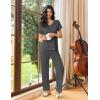 imageEkouaer Womens Pajama Sets 2 Piece Lounge Set Soft Pajamas for Women Set Short Sleeve and Long Pants Pjs with PocketsDeep Grey