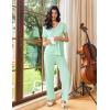 imageEkouaer Womens Pajama Sets 2 Piece Lounge Set Soft Pajamas for Women Set Short Sleeve and Long Pants Pjs with PocketsLight Green