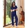imageEkouaer Womens Pajama Sets 2 Piece Lounge Set Soft Pajamas for Women Set Short Sleeve and Long Pants Pjs with PocketsNavy Blue