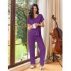 imageEkouaer Womens Pajama Sets 2 Piece Lounge Set Soft Pajamas for Women Set Short Sleeve and Long Pants Pjs with PocketsPurple
