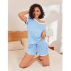 imageEkouaer Womens Pajama Short Sets Lounge Sets for Women 2 Piece Soft Pjs Set Casual V Neck Sleepwear with PocketsLight Blue