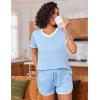imageEkouaer Womens Pajama Short Sets Lounge Sets for Women 2 Piece Soft Pjs Set Casual V Neck Sleepwear with PocketsLight Blue
