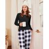 imageEkouaer Womens Pajamas Sets Long Sleeve Tops with Jogger Pants Soft Pjs Lounge Set Outfits with PocketsBlack Grey Plaid