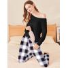 imageEkouaer Womens Pajamas Sets Long Sleeve Tops with Jogger Pants Soft Pjs Lounge Set Outfits with PocketsBlack Grey Plaid