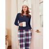 imageEkouaer Womens Pajamas Sets Long Sleeve Tops with Jogger Pants Soft Pjs Lounge Set Outfits with PocketsNavy Blue Plaid