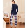 imageEkouaer Womens Pajamas Sets Long Sleeve Tops with Jogger Pants Soft Pjs Lounge Set Outfits with PocketsNavy Blue Plaid