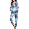 imageEkouaer Womens Pajamas Sets Long Sleeve Tops with Jogger Pants Soft Pjs Lounge Set Outfits with PocketsPattern5blue Plaid