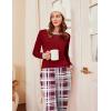 imageEkouaer Womens Pajamas Sets Long Sleeve Tops with Jogger Pants Soft Pjs Lounge Set Outfits with PocketsWine Red Plaid