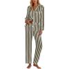 imageEkouaer Silk Pajamas for Women Classic Button Down Satin Pajama Sets Long Sleeve Lounge SetBlack Champagne Stripe