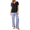 imageEkouaer Womens Pajama Sets 2 Piece Lounge Set Soft Pajamas for Women Set Short Sleeve and Long Pants Pjs with PocketsBlue Plaid