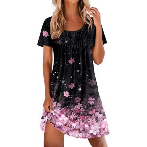 imageEkouaer Nightgowns for Women Pleated Sleep Shirts Short Sleeve Night Shirts Lace Trim Night Gown Ladies Sleep DressCherry Blossoms