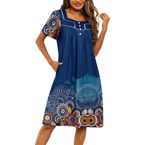 imageEkouaer Womens House Dress with Pockets Moomoo Dresses Short Sleeve Mumu Nightgown Lounge Dress Button Down SleepwearMandola