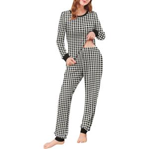 imageEkouaer Womens Pajamas Sets Long Sleeve Tops with Jogger Pants Soft Pjs Lounge Set Outfits with PocketsBlack Plaid
