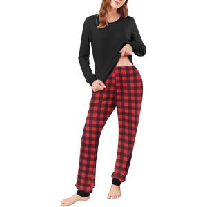 imageEkouaer Womens Pajamas Sets Long Sleeve Tops with Jogger Pants Soft Pjs Lounge Set Outfits with PocketsBlack Red Plaid2