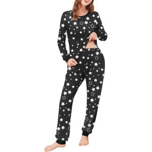 imageEkouaer Womens Pajamas Sets Long Sleeve Tops with Jogger Pants Soft Pjs Lounge Set Outfits with PocketsBlack Star