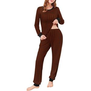 imageEkouaer Womens Pajamas Sets Long Sleeve Tops with Jogger Pants Soft Pjs Lounge Set Outfits with PocketsCaramel Plaid