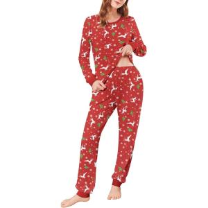 imageEkouaer Womens Pajamas Sets Long Sleeve Tops with Jogger Pants Soft Pjs Lounge Set Outfits with PocketsChristmas Red