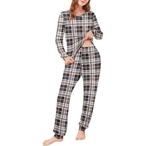 imageEkouaer Womens Pajamas Sets Long Sleeve Tops with Jogger Pants Soft Pjs Lounge Set Outfits with PocketsColorful Plaid