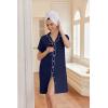 imageEkouaer Nightgowns for Women Button Down Night Gowns Short Sleeve Night Dress Notch Collar Sleep Shirt Pajama Dress S3XLNavy Blue