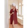 imageEkouaer Nightgowns for Women Button Down Night Gowns Short Sleeve Night Dress Notch Collar Sleep Shirt Pajama Dress S3XLWine Red