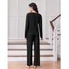 imageEkouaer Lounge Sets for Women Comfy Ribbed Knit Pajamas Fall Long Sleeve Sleepwear 2 Piece Casual LoungewearSXXLBlack