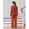 imageEkouaer Lounge Sets for Women Comfy Ribbed Knit Pajamas Fall Long Sleeve Sleepwear 2 Piece Casual LoungewearSXXLCaramel