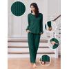 imageEkouaer Lounge Sets for Women Comfy Ribbed Knit Pajamas Fall Long Sleeve Sleepwear 2 Piece Casual LoungewearSXXLDark Green