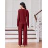 imageEkouaer Lounge Sets for Women Comfy Ribbed Knit Pajamas Fall Long Sleeve Sleepwear 2 Piece Casual LoungewearSXXLWine Red