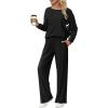 imageEkouaer Lounge Sets for Women Comfy Ribbed Knit Pajamas Fall Long Sleeve Sleepwear 2 Piece Casual LoungewearSXXLBlack