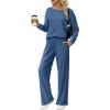 imageEkouaer Lounge Sets for Women Comfy Ribbed Knit Pajamas Fall Long Sleeve Sleepwear 2 Piece Casual LoungewearSXXLBlue