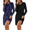 imageEkouaer Womens 2 Pack Sleepshirt Dress Comfortable Nightshirt Nightgown Long Sleeve Button Down SleepwearBlack navy Star