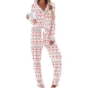 imageEkouaer Womens Pajamas Long Sleeve Sleepwear Casual Button Down Loungewear Soft Pjs Set SXXLChristmas Reindeer