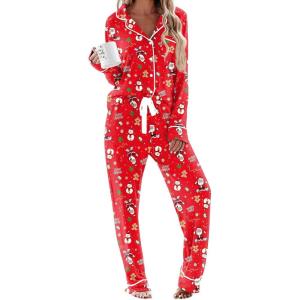 imageEkouaer Womens Pajamas Long Sleeve Sleepwear Casual Button Down Loungewear Soft Pjs Set SXXLChristmas Snowman