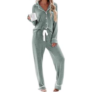 imageEkouaer Womens Pajamas Long Sleeve Sleepwear Casual Button Down Loungewear Soft Pjs Set SXXLDark Green