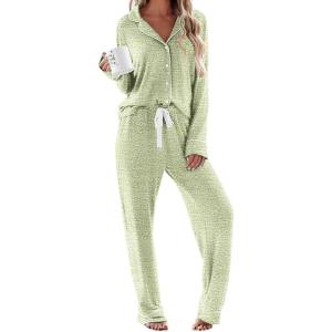 imageEkouaer Womens Pajamas Long Sleeve Sleepwear Casual Button Down Loungewear Soft Pjs Set SXXLLight Green